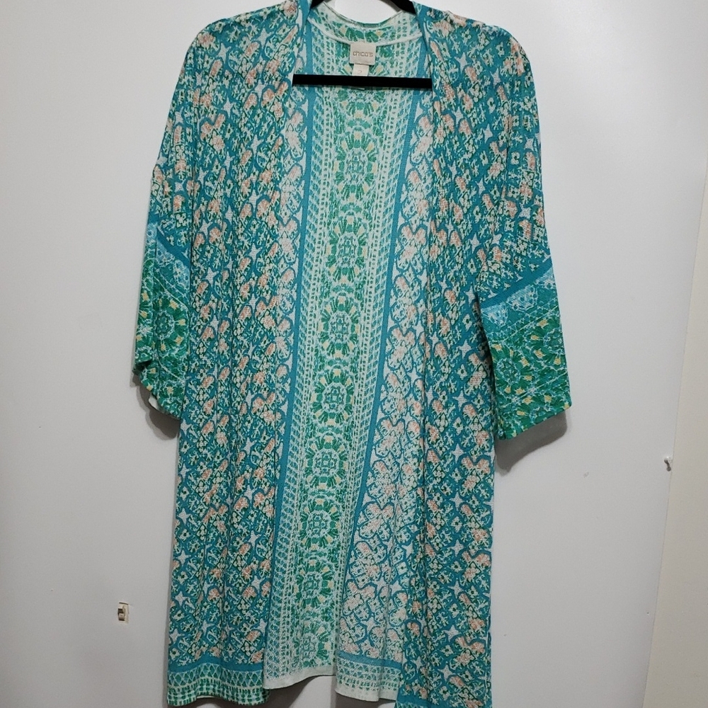 Chico's Blue Pattern Soft Tile‎ Cardigan Sweater